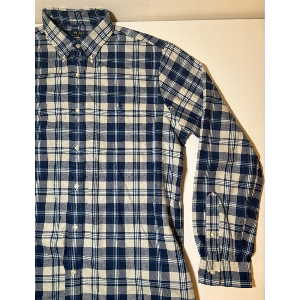 Polo Ralph Lauren Blue White Flannel Shirt | Classic Fit Performance | XL - Picture 5 of 5
